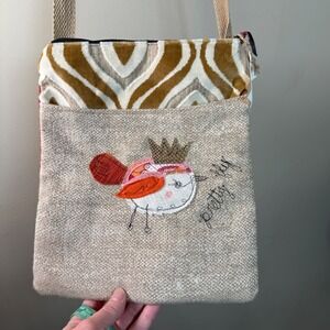 Handmade NWT Wearable Art Mixed Pattern  Bird "Pretty Fly" Crossbody Bag